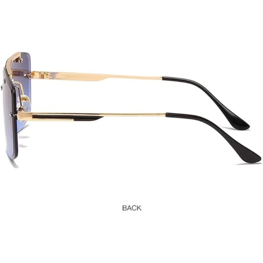 Oversized Rimless Sunglasses Gold Frame Dark‎ Lens Women Fashion Accessory UV400